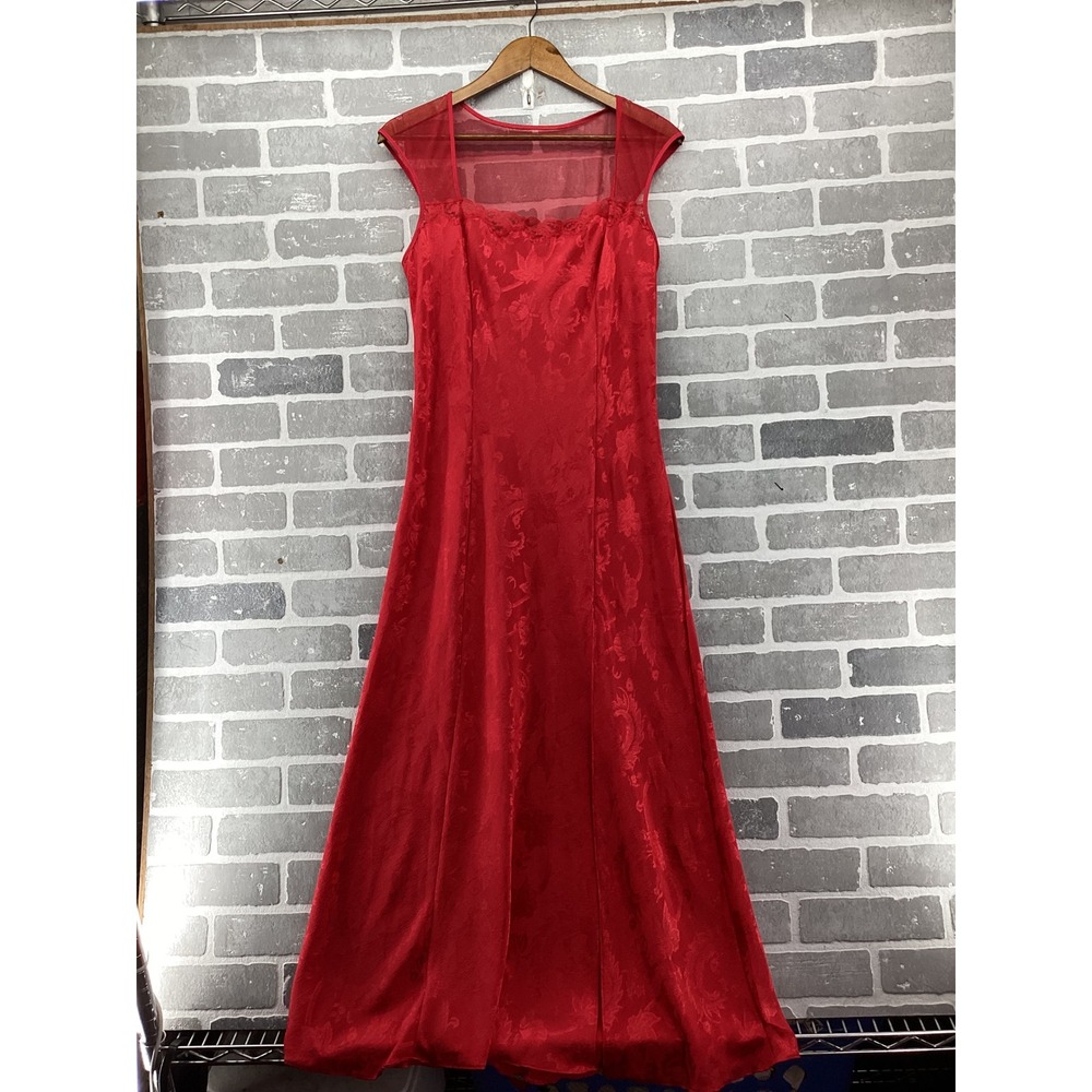 Vintage Victorias Secret Gold Label Red Floral Satin Mesh Maxi Dress Large
